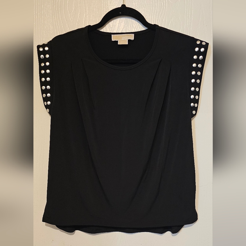 Michael Kors SS Black Top with Silver Grommets.